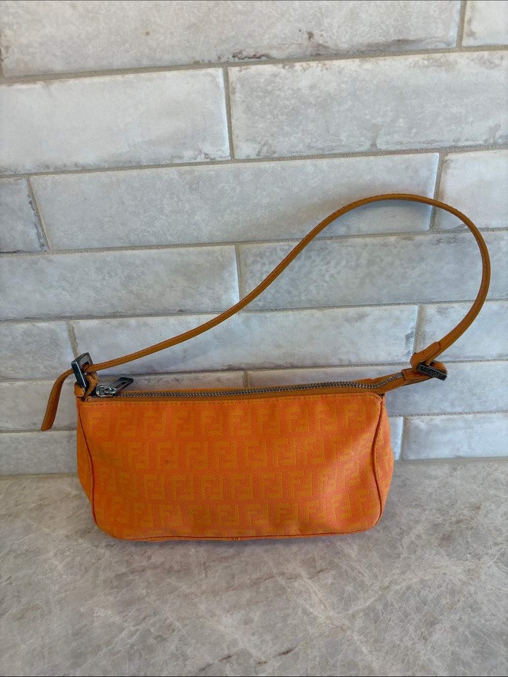 Fendi Orange Jacquard Shoulder Bag